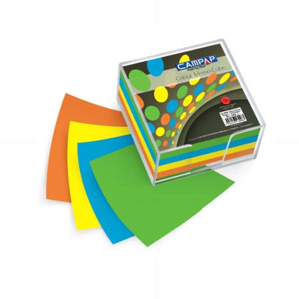 Colored Note Paper 10*10 400sh With Holder / 3998 ورق مربع ملون بعلبة شفافة