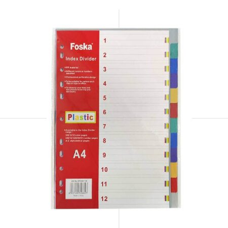 Plastic Dividers 12 Parts A4 / HF289-12C / Foska فواصل بلاستيك ملونة