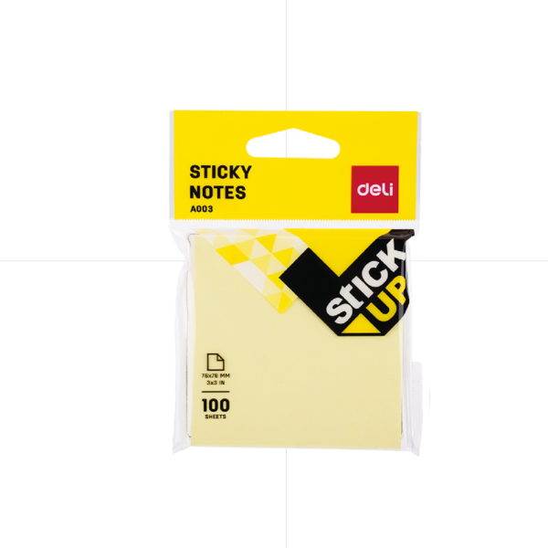 Deli Sticky Notes A00352 Pastel Yellow 1 Col. 76*76mm 100sh Poly Bag ورق ملاحظات