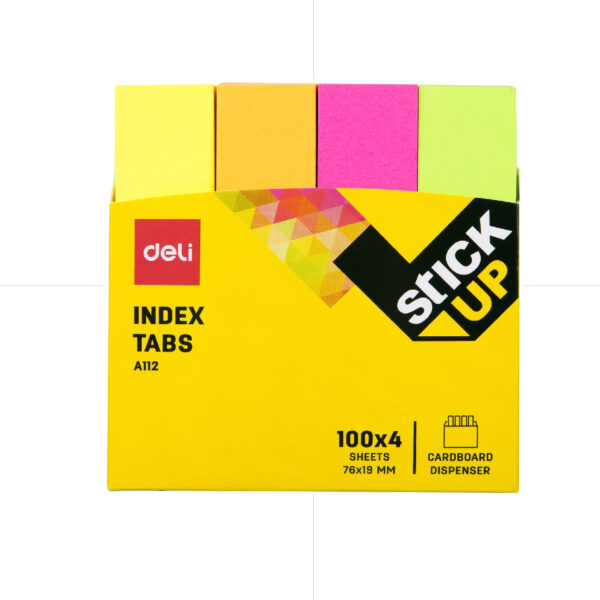 Deli Sticky Notes A11202 Adhesive Index Tabs Fluo 76*19mm 4 Col. 400sh  ورق لاصق للفهرسة