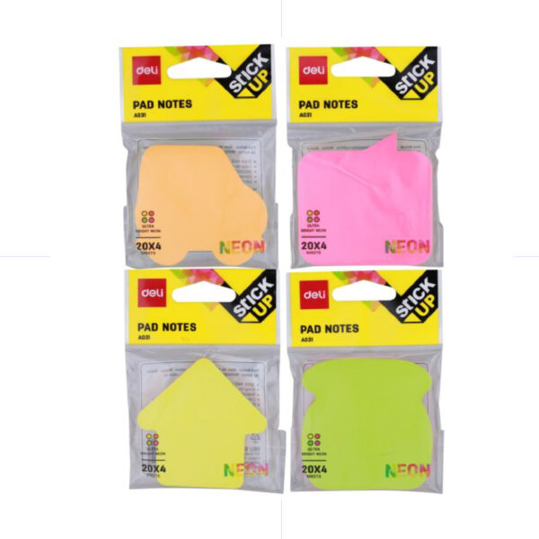Deli Sticky Notes A03202 Shapes Ultra Fluo 4 Col. 80sh Heart Star Apple ورق ملاحظات اشكال