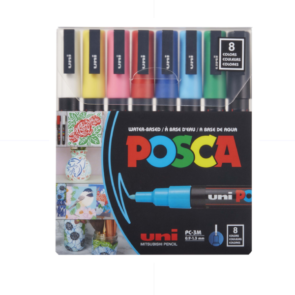 Uni POSCA Permanent Marker Set 8 Colors 0.9-1.3mm / PC-3M مجموعة اقلام تلوين رفيع