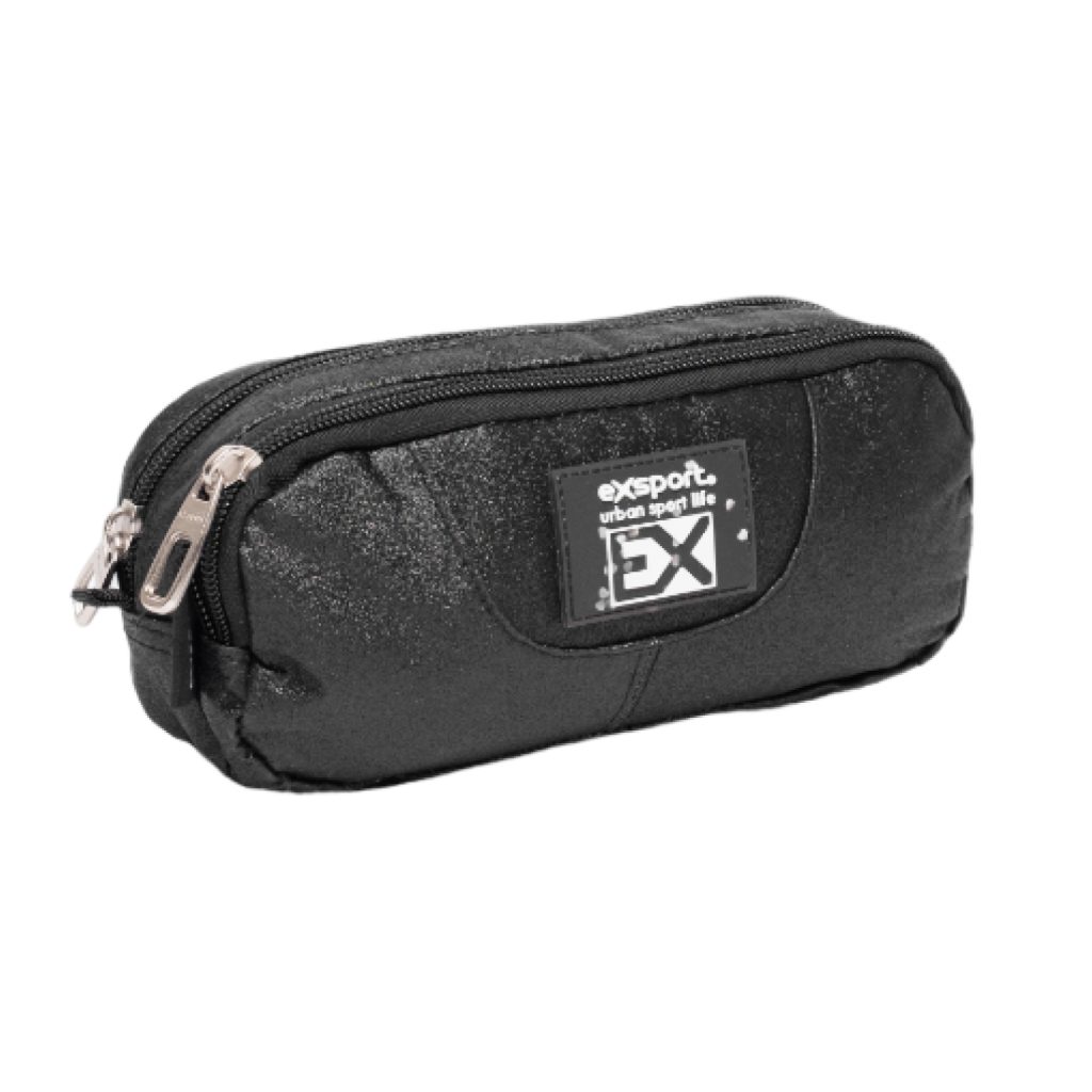 EXSPORT Pencil Case 2 Comp. Glitter BK+PU / 2425805