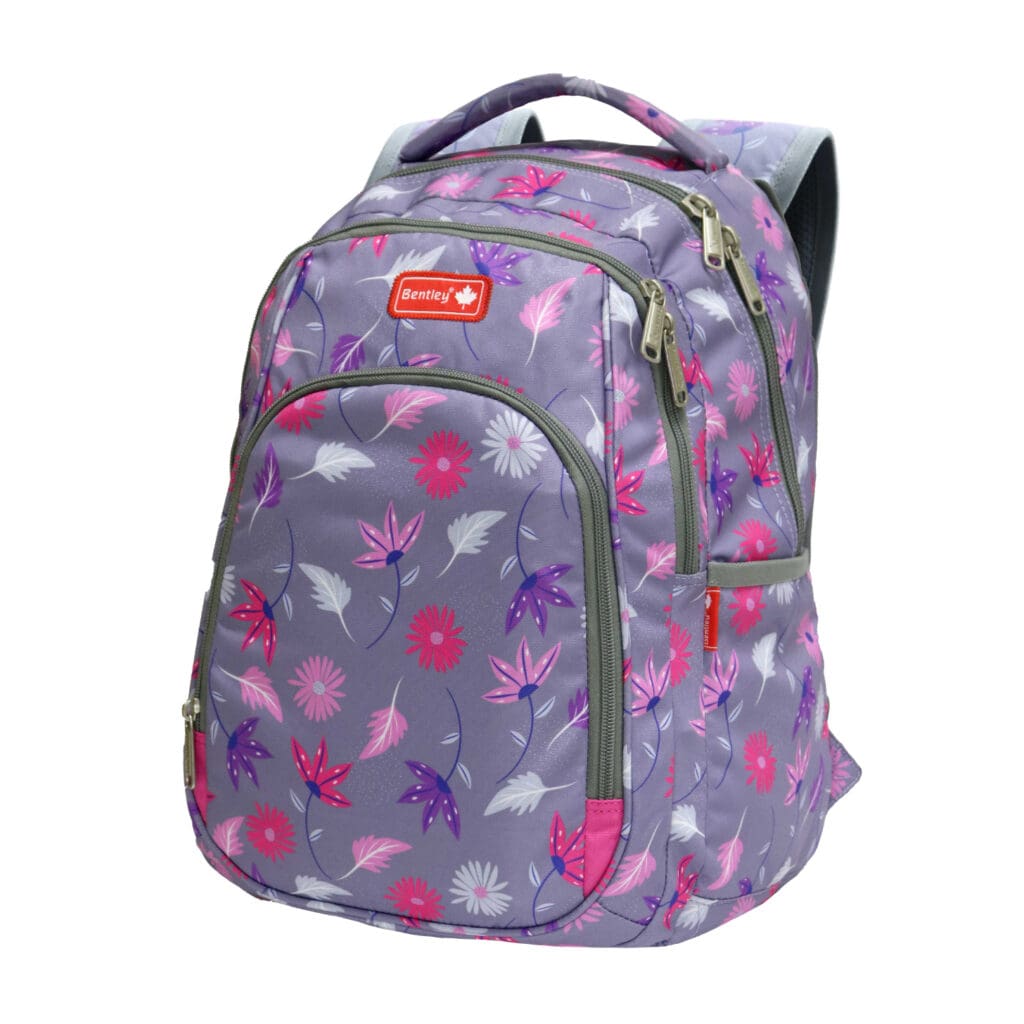 Bentley 2024 Backpack 46cm 2Comp.+1 Flowers Leaves Grey / 2333
