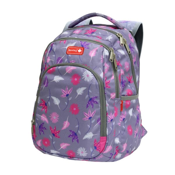 Bentley 2024 Backpack 46cm 2Comp.+1 Flowers Leaves Grey / 2333