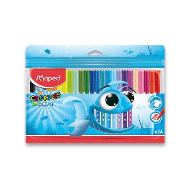 Maped Fibre Tip Pens Feutre 24 Colors Ocean Zipper Case / 845722 تلوين فاتر