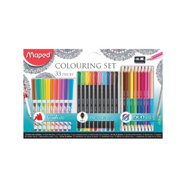 Maped Coloring Set 33 Pcs Fineliner + Brush Pen + Duo Coloring Pencils / 897417 علبة تلوين
