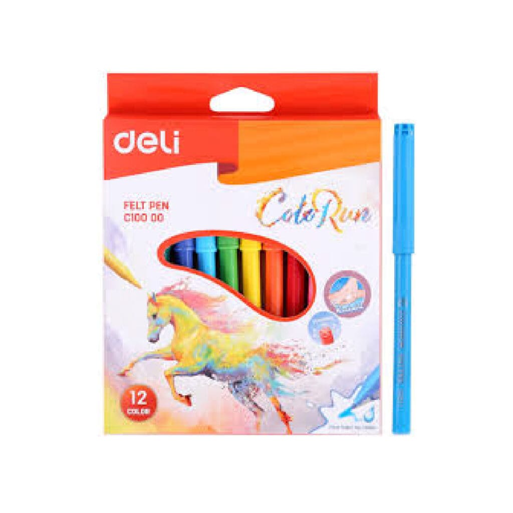 Deli Fibre Tip Pens Feutre 12 Colors / C10000 تلوين مائي