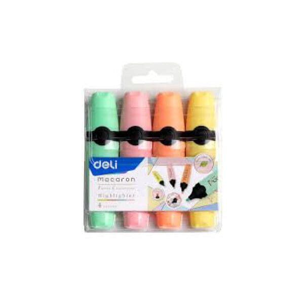 Deli Highlighter Macaron U356 (Set 4 Colors) Pastel Yl+Or+Pk+Gr مجموعة اقلام فوسفوري