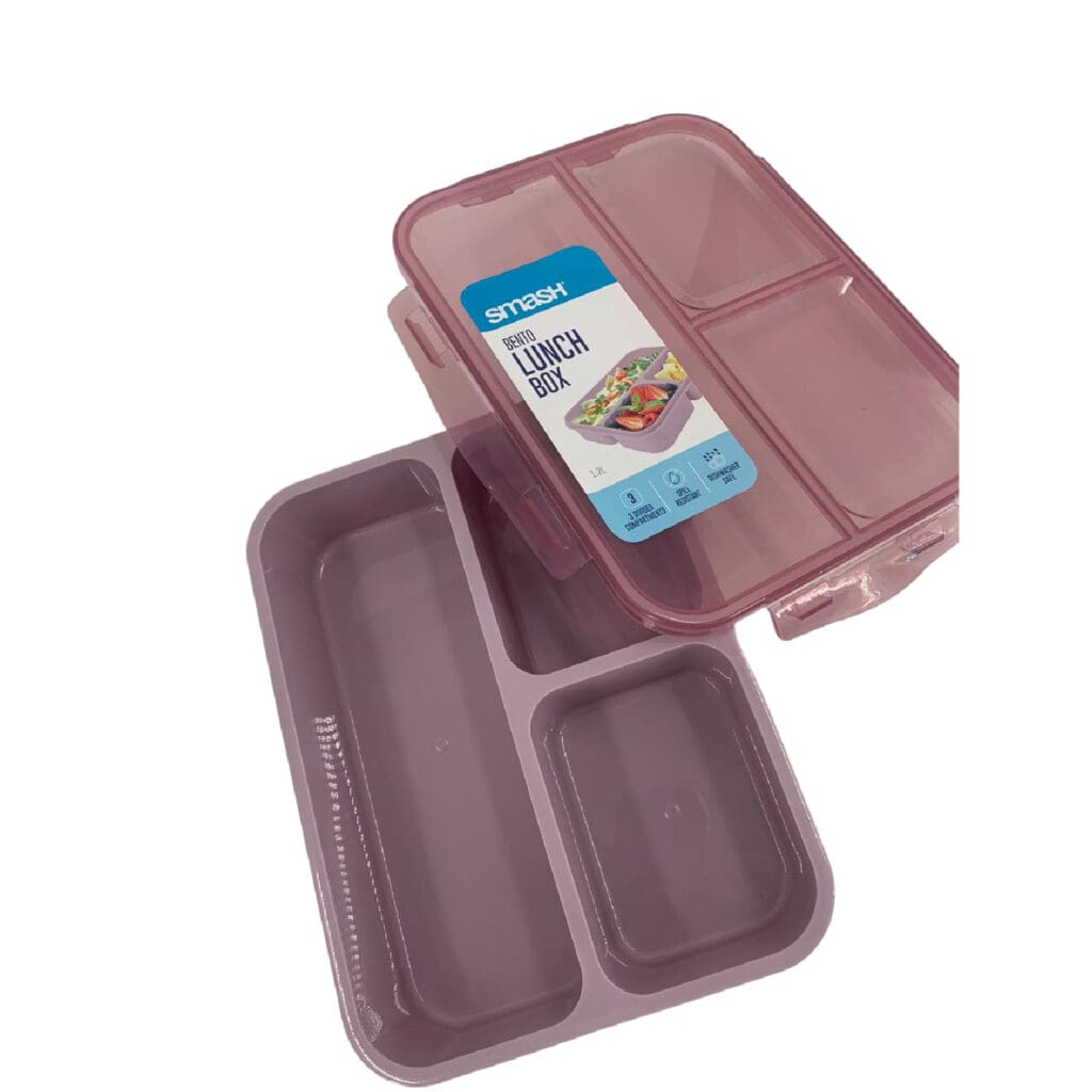 Smash Plastic Lunch Box Bento 3 Comp. 1.2L Pink / 14492