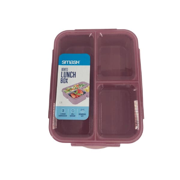 Smash Plastic Lunch Box Bento 3 Comp. 1.2L Pink / 14492