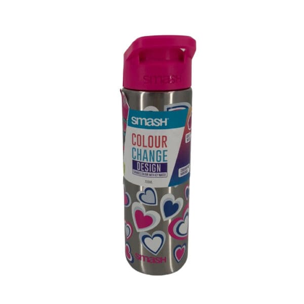 Smash Stainless Steel Colour Change Bottle Single Wall With Straw 750ml Heart / 05647 مطرة