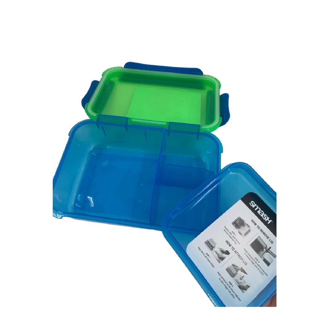 Smash Plastic Lunch Box Bento 3 Comp. 1.6L Green/Blue / 05686