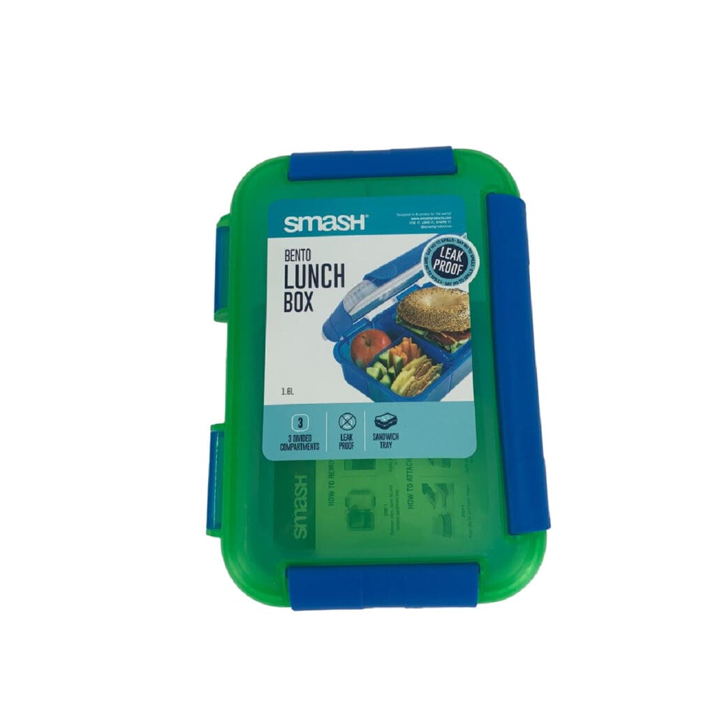 Smash Plastic Lunch Box Bento 3 Comp. 1.6L Green/Blue / 05686