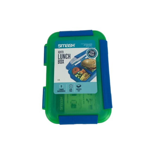 Smash Plastic Lunch Box Bento 3 Comp. 1.6L Green/Blue / 05686