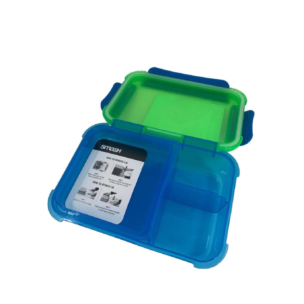 Smash Plastic Lunch Box Bento 3 Comp. 1.6L Green/Blue / 05686