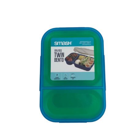 Smash Plastic Lunch Box Twin Bento Small 2 Comp. Green Blue / 05691