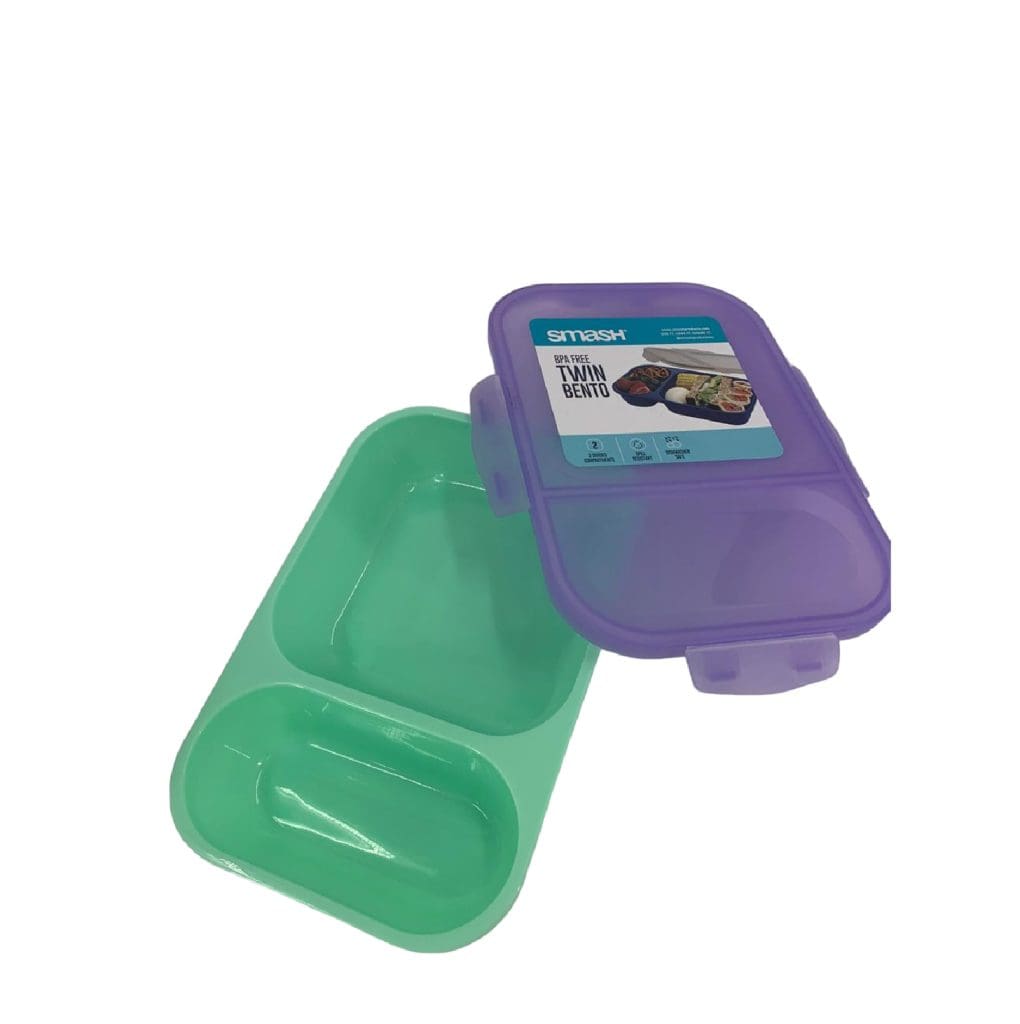 Smash Plastic Lunch Box Twin Bento Small 2 Comp. Turq/Purple / 05692