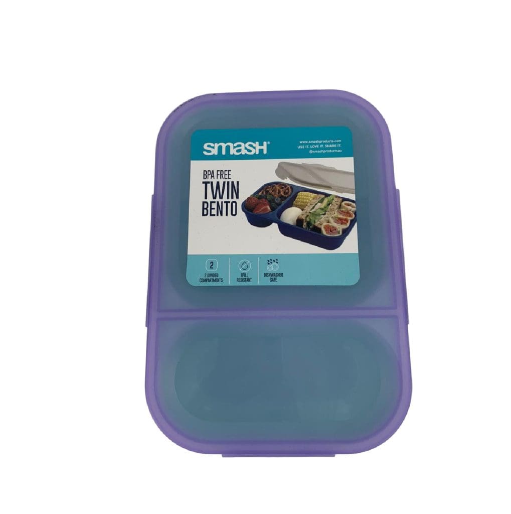 Smash Plastic Lunch Box Twin Bento Small 2 Comp. Turq/Purple / 05692