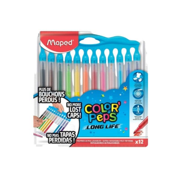Maped Fibre Tip Pens Feutre 12 Colors Long Life Zipper Case / 845045 تلوين فاتر مسكة