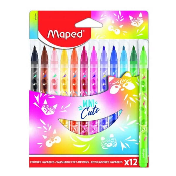 Maped Fibre Tip Pens Feutre 12 Colors Mini Cute Carton / 845404 تلوين مائي