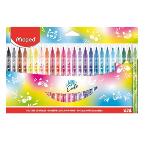 Maped Fibre Tip Pens Feutre 24 Colors Mini Cute Carton / 845406 تلوين مائي