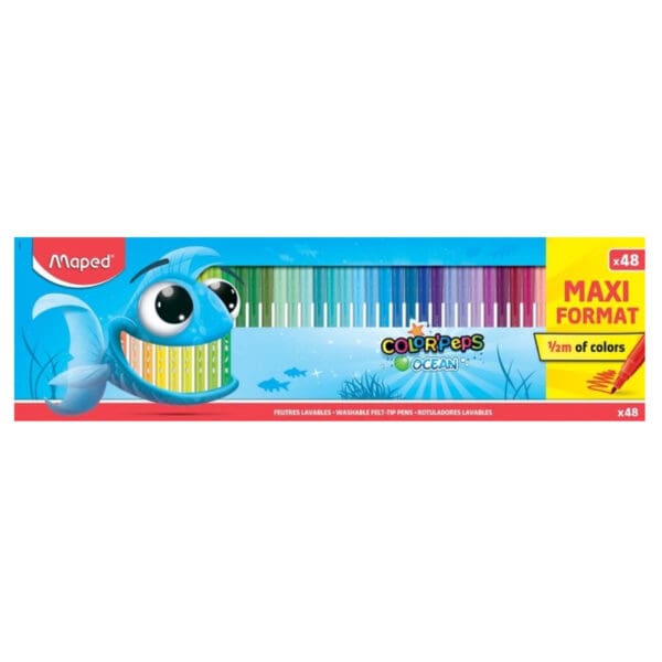 Maped Fibre Tip Pens Feutre 48 Colors Ocean Maxi Format Carton / 845727 تلوين مائي