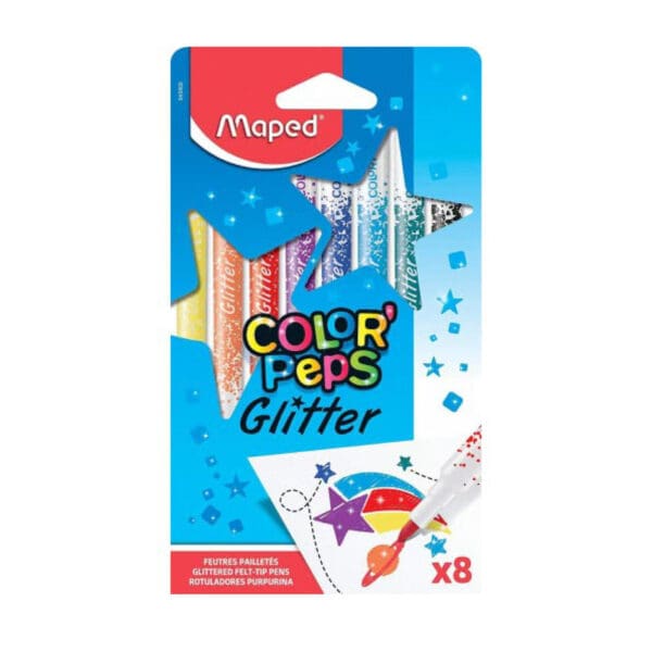 Maped Fibre Tip Pens Feutre 8 Colors Glitter / 845808 تلوين مائي برق