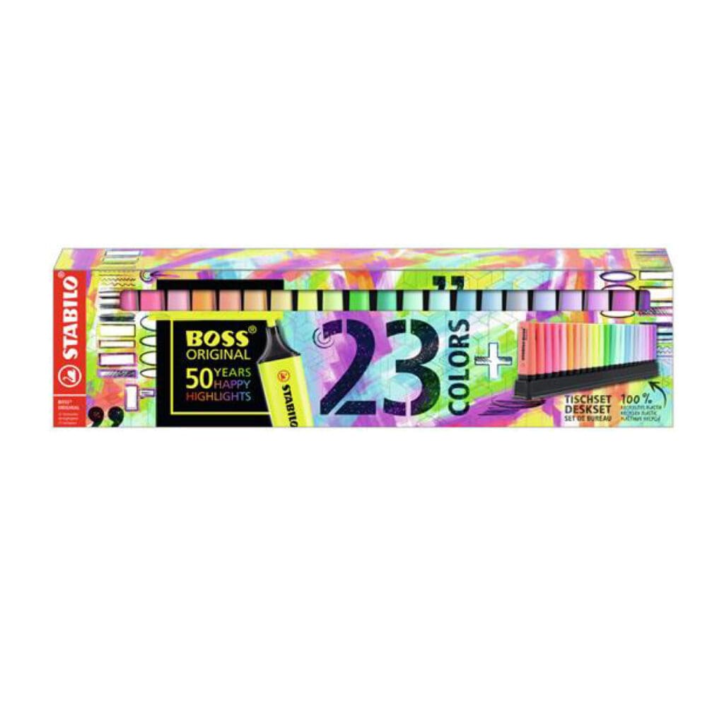 Stabilo Boss Original Highlighter (Set 23 Colors) 7023-01 Assorted + Desk Set قلم تمييز