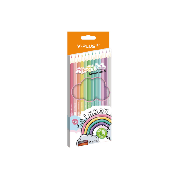 Y-PLUS Coloring Pencils Triangular Pastel 12 Colors + Sharpener / PC200100 تلوين خشب