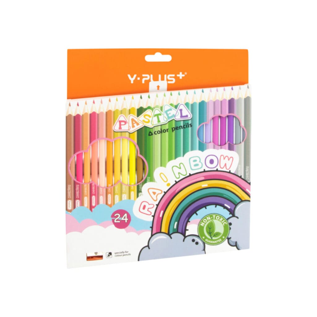 Y-PLUS Coloring Pencils Triangular Pastel 24 Colors + Sharpener / PC200200 تلوين خشب