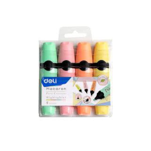 Deli Highlighter Macaron U356 (Set 4 Colors) Pastel Yl+Or+Pk+Gr مجموعة اقلام فوسفوري