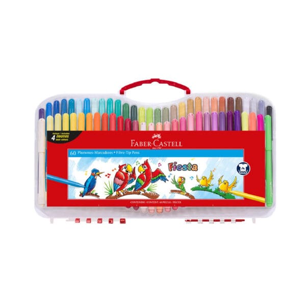 Faber Castell Fiesta Fibre Tip Pens Feutre 60 Colors Plastic Case / 555360 تلوين مائي