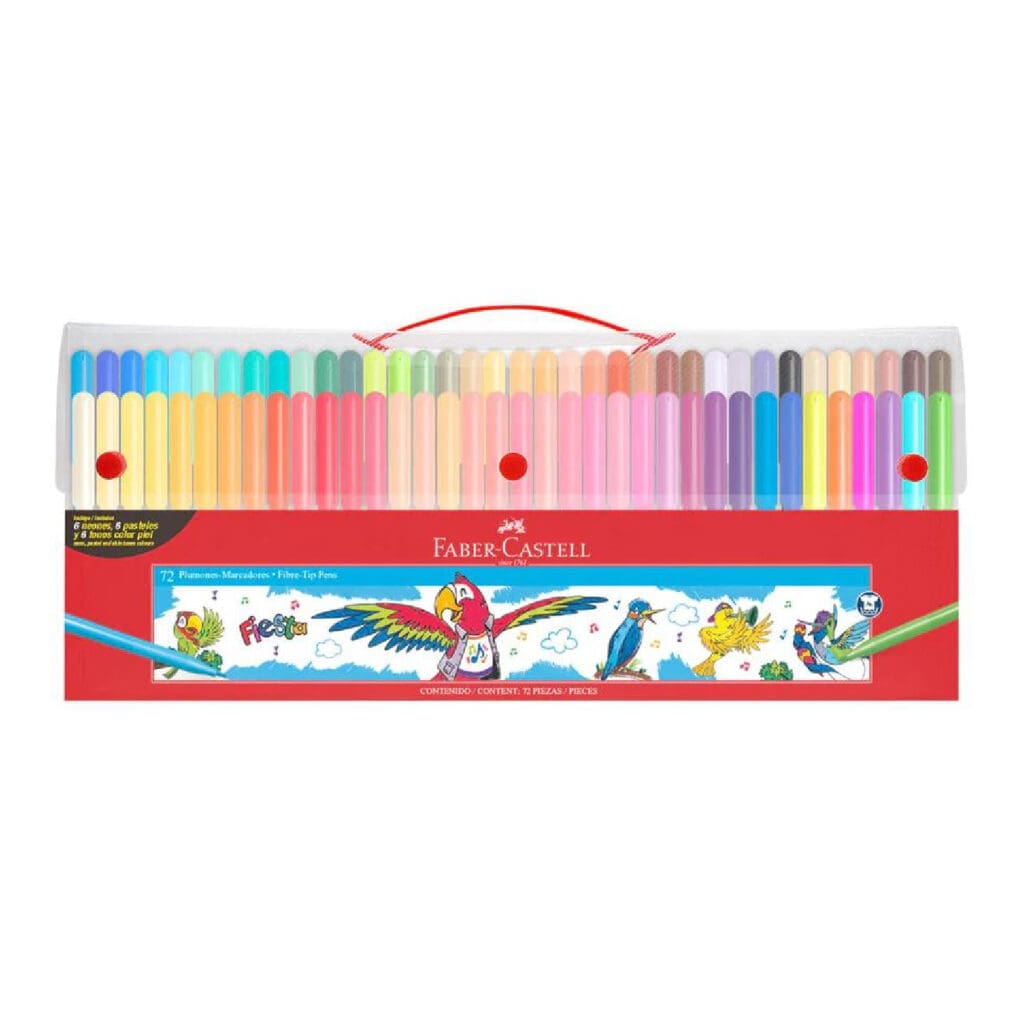 Faber Castell Fiesta Fibre Tip Pens Feutre 72 Colors Plastic Case / 555372 تلوين مائي