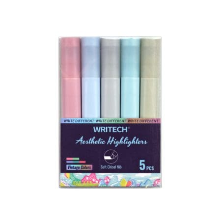 WRITECH Aesthetic Highlighter Pen W-832 (Set 5 Colors) Vintage قلم تمييز