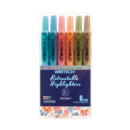 WRITECH Retractable Highlighter Pen W-805S (Set 6 Colors) Vintage قلم تمييز كباس
